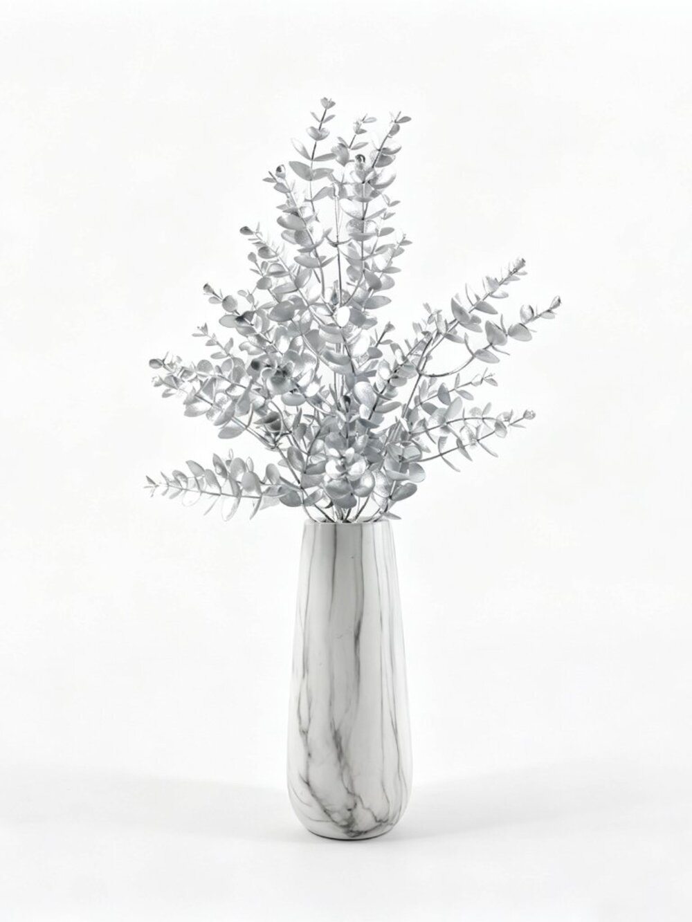 Silver florals with Marble Fluted Vase. - Picture 1 of 1
